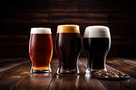 Premium Ai Image A Trio Of Contrasting Beer Types Lager Stout And Ale