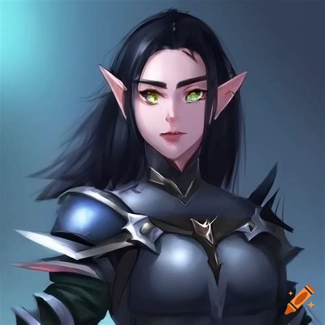 Detailed Portrait Of A Confident Female Elf In Spiked Armor