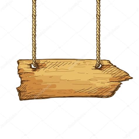 Hand Drawn Wooden Board Pointer Sign Hanging On Rope Stock Vector