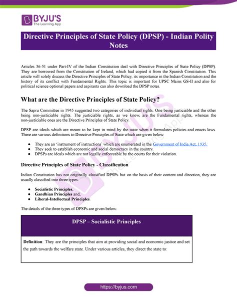 Directive Principles Of State Policy Dpsp Indian Polity Notes