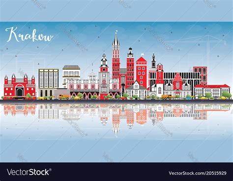 Krakow Poland City Skyline With Color Buildings Vector Image