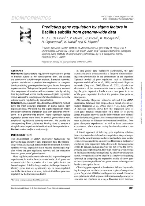 PDF Predicting Gene Regulation By Sigma Factors In Bacillus Subtilis