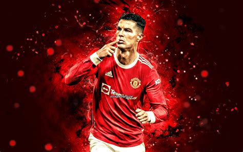 Download Wallpapers Cristiano Ronaldo 4k Manchester United Fc Red Neon Lights Goal Football