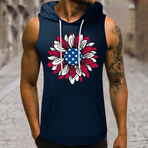 Hvyesh Mens Independan Day Tank Tops Plus Size American Flag Print