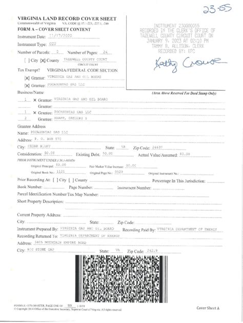 Fillable Online Virginia Land Record Cover Sheet State Fax Email Print