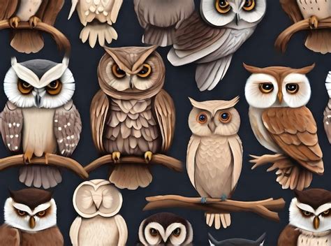 Premium Ai Image Owls On Painted Backdrop Realistic Knolling Neutral