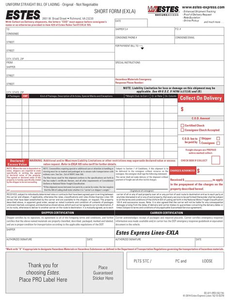 Free Printable Bill Of Lading Templates [excel Word Pdf]