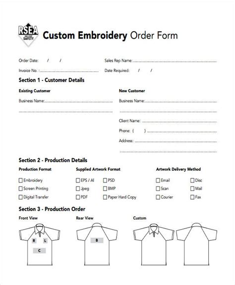 Embroidery Order Form Template Best Template Ideas