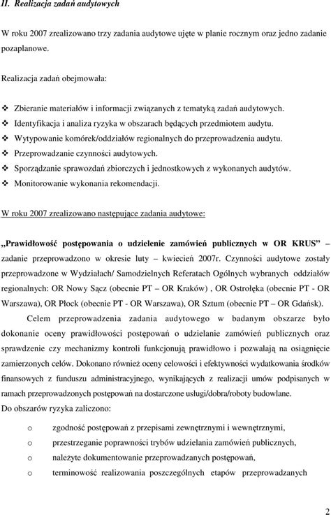 SPRAWOZDANIE Z REALIZACJI PLANU PRACY W ZAKRESIE AUDYTU WENĘTRZENGO