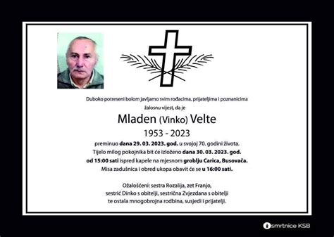 Mladen Vinko Velte Osmrtnice KSB