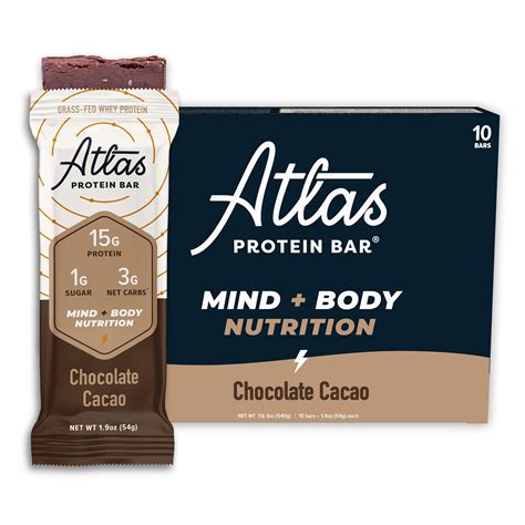 Buy Atlas Protein Bar 20g Protein 1g Sugar Clean Ingredients Gluten Free Dark Chocolate