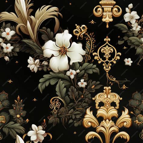 Premium AI Image | Floral wallpaper with white flowers and gold ...