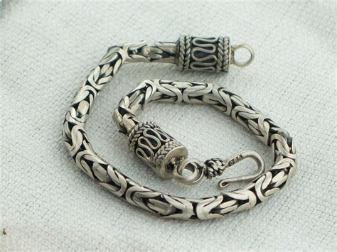 Solid Sterling Silver Bali Byzantine Cable Bracelet Gem