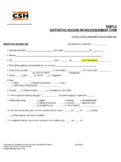 Sample Supportive Housing Intake Assessment Form Sample Supportive