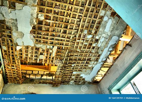 Destroyed Ceiling During The Reconstruction Stock Image Image Of