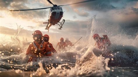 Dramatic Rescue Operation At Sea With A Helicopter And Courageous Crew