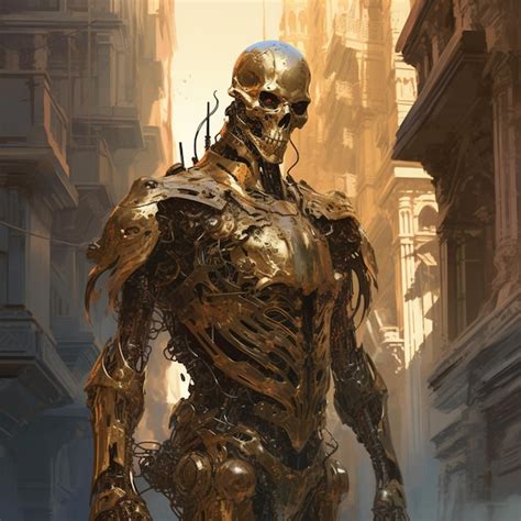 Premium Ai Image Bright Golden Color Armored Terrible Skeleton