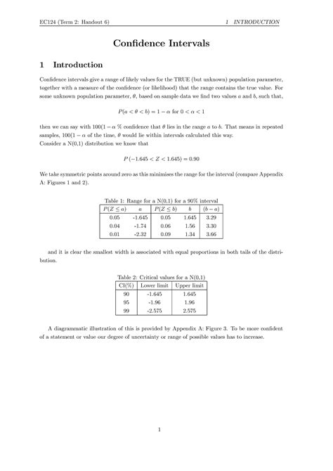 Lecture Notes Confidence Intervals EC124 Term 2 Handout 6 1