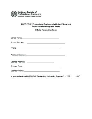 Fillable Online NSPE PEHE Professionalism Progress Nomination Form Fax