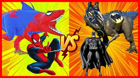 Jurassic World T Rex Spiderman Iron Man King Shark Dinosaurs Fight