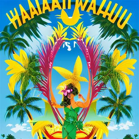 Hawaii Tourism Poster In Style Of Bauhaus Hula Girl Stable