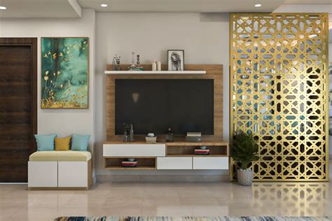 Modern Themed Wood Finish White Tv Unit Design Livspace