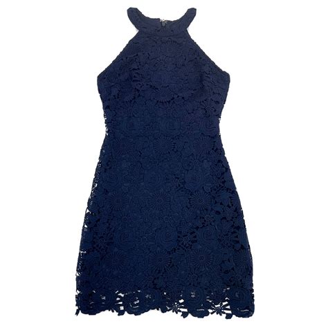 Lulus Dress Xs Love Poem Navy Blue Crochet Lace Mini Gem