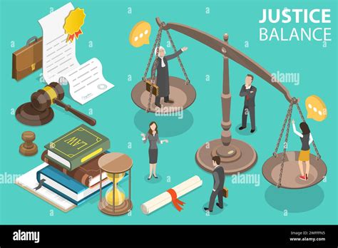 D Isometric Flat Vector Conceptual Illustration Of Law And Justice