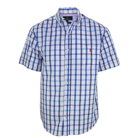 Camisa Manga Corta De Cuadros Azul Polo Club Para Caballero