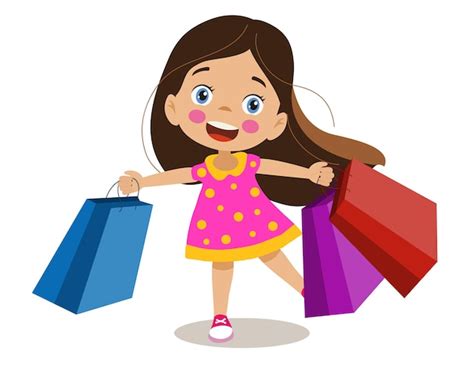 Premium Vector Cute Girl Is Putting Shopping Bags In The Shopping