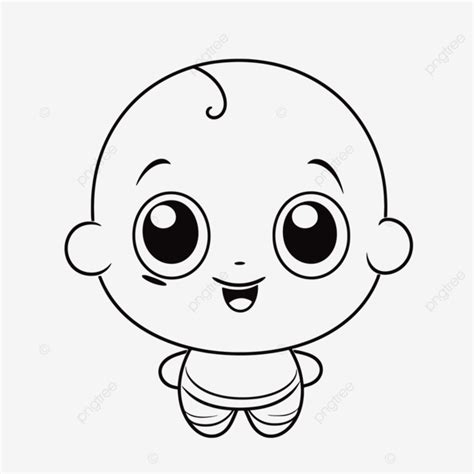 Cartoon Baby Drawing With Big Eyes On A White Background Outline Sketch ...