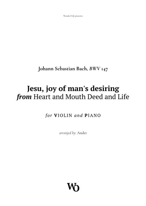 Jesu Joy Of Man S Desiring By Bach For Violin And Piano Arr Ander