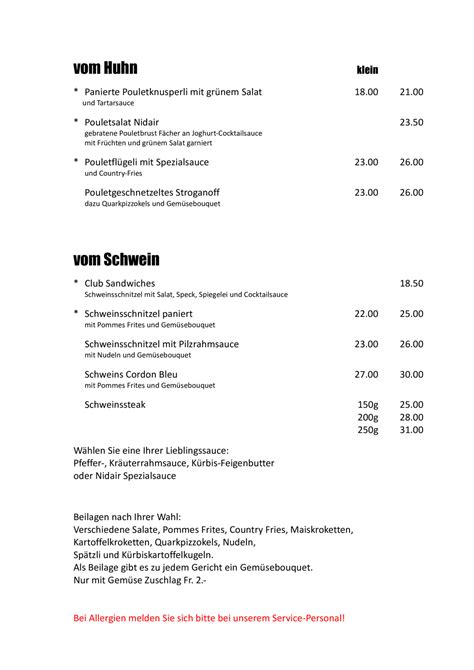 Lunchgate API Nidair Restaurant Flugfeld Speisekarte