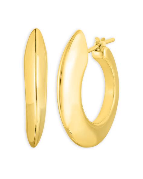 Roberto Coin 18k Yellow Oro Classic Edged Hoop Earrings Gold Editorialist