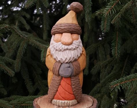 Wood Carving Wooden Santa Carving With Yellow and Brown Coat Hand ...