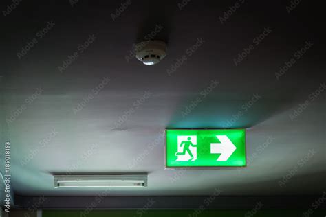 Fire exit sign and emergency exit door, Fire protection system Stock Photo | Adobe Stock