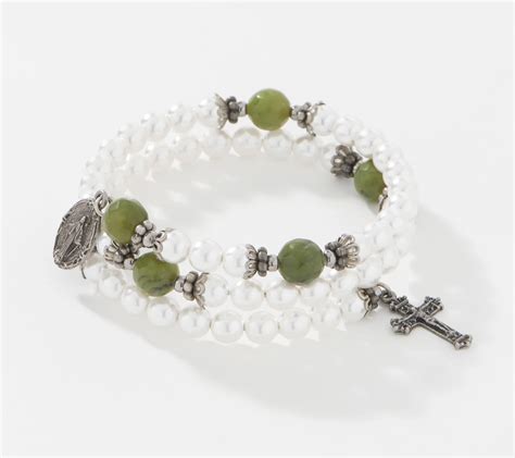 As Is Connemara Marble Faux Pearl Coil Rosary Bracelet