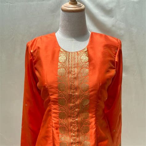 Baju Raya Orange Baju Kurung Moden Kain Duyung With Polyester