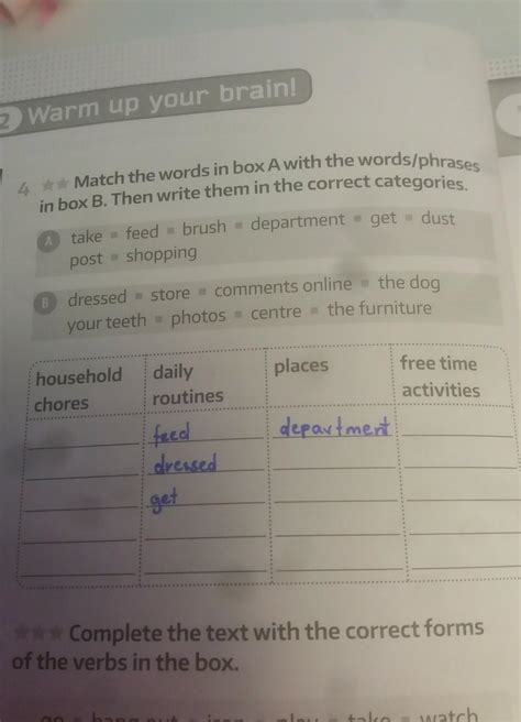 Match The Words In Box A With The Words Phrases In Box B Then Write