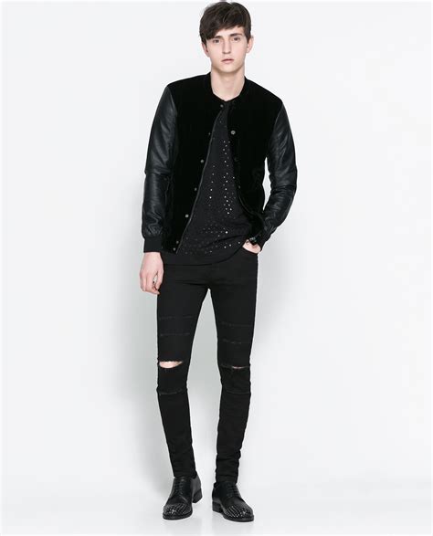 Zara Faux Leather And Velour Jacket In Black For Men Lyst