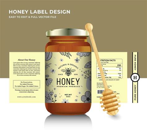 Honey label and honey design banner natural bee honey glass jar bottle sticker creative ...