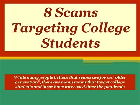 Eight Scams Targeting College Students Personal Finance Powerpoint