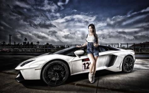 Wallpaper Women Model Asian Lamborghini Aventador Sports Car