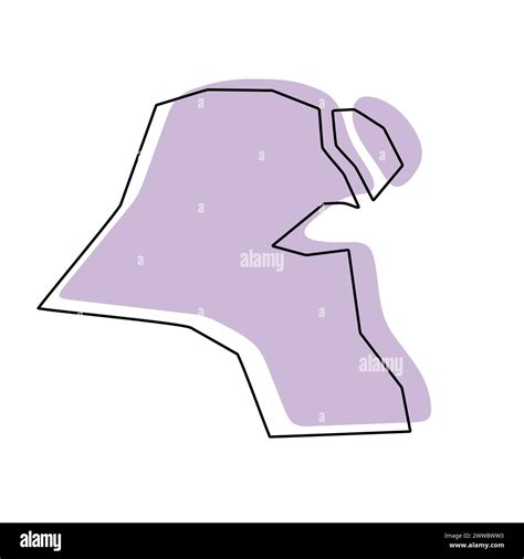 Kuwait Country Simplified Map Violet Silhouette With Thin Black Smooth