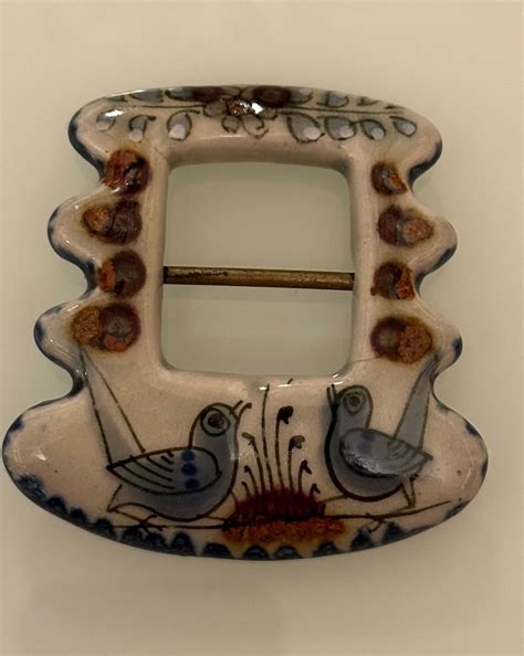 Ken Edwards Tonala Pottery Handmade Vintage Belt Buckle Birds Or