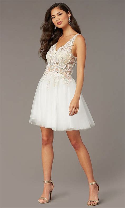 Embroidered Bodice Short Homecoming Dress By Alyce Lace White Dress