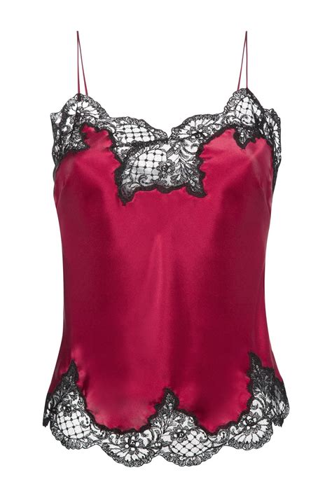 Deep Red Silk Camisole With Black Lace Silk Satin Camisole Silver Camisole Silk Vest Elegant