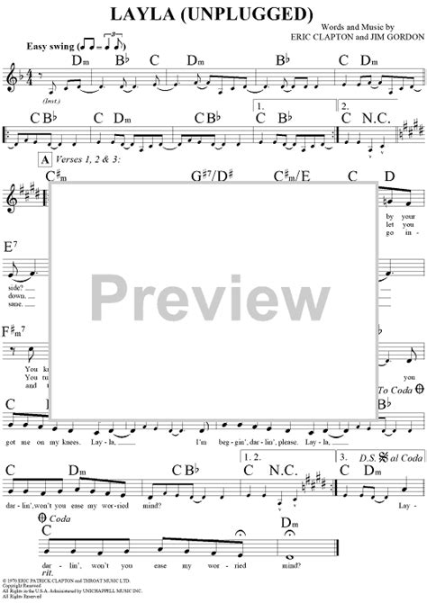 Layla Unplugged Sheet Music By Eric Clapton For Lead Sheet Sheet