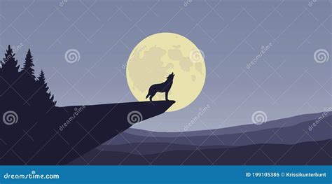 Lobo Uivando Na Paisagem Natural Da Lua Cheia Ilustra O Do Vetor