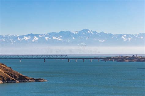 view   kapchagay reservoir  islands   railway bridge
